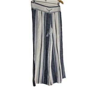 Vanilla Star Wide Leg Striped Smocked Waist Casual Linen  Pants Size M Nautical